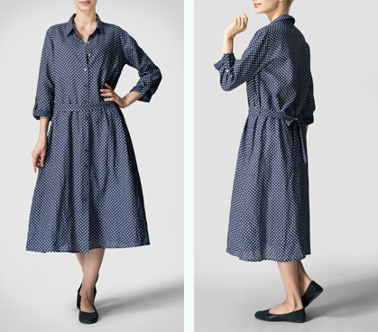 Linen Long-Sleeve Waist-Tie Dress Set