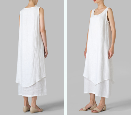 White Linen Double Layered Long Dress