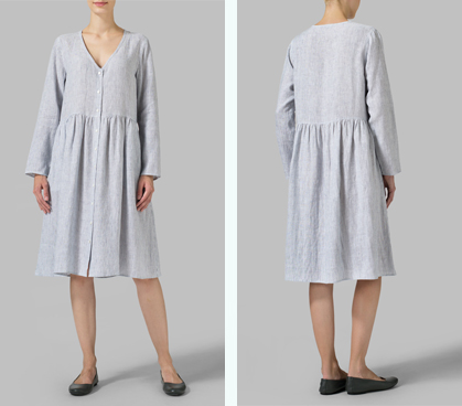 Linen Button Front L/S Dress Set