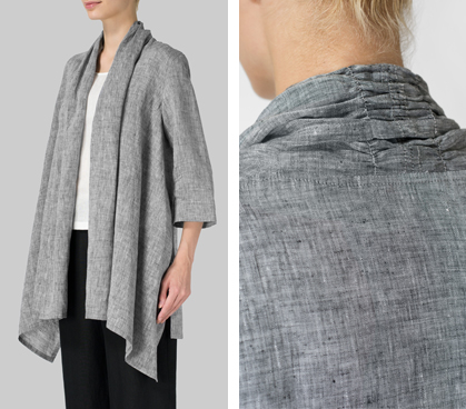 Two Tone Black Linen Open Front Jacket Set