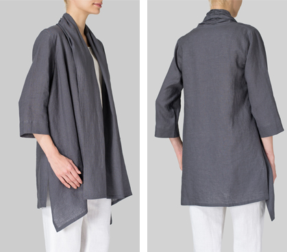 Linen Open Front Jacket Set