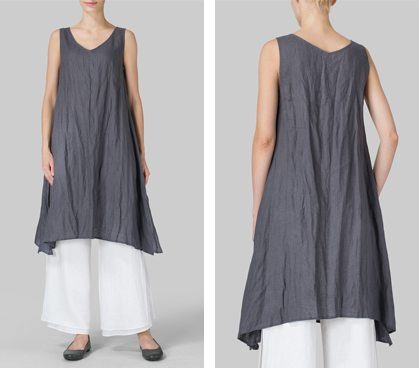 Linen Sleeveless Crumple Effect Long Blouse Set