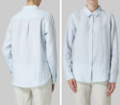 Light Blue Stripe Linen Classic Long Sleeve Shirt Set