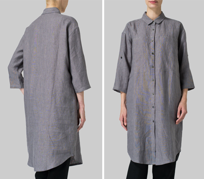 Gray Linen Three Quarter Sleeve Long Tunic Set