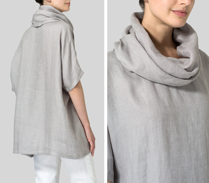 Gray Weave Linen Turtleneck Tunic