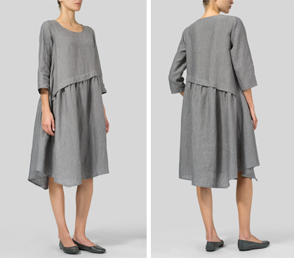 Soft Gray Linen A-line Asymmetrical Hem Dress
