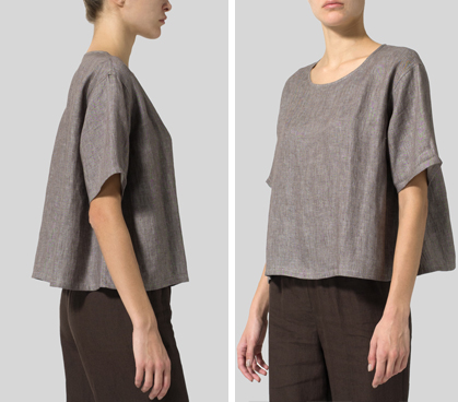 Olive Brown Twill Weave Linen Box Top