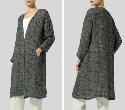 Charcoal Blend Stripe Linen Blend Stripe Long Jacket