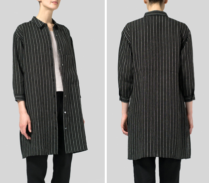 Linen Half-Sleeve Long Shirt Set