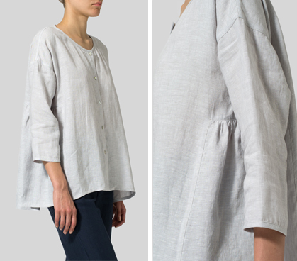 Warm Gray Linen Flare Blouse Set