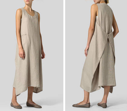Khaki Gray Linen Sleeveless Long Dress