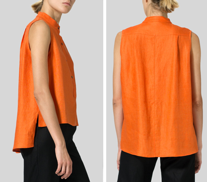 Orange Jacquard Linen Mandarin Collar Vest