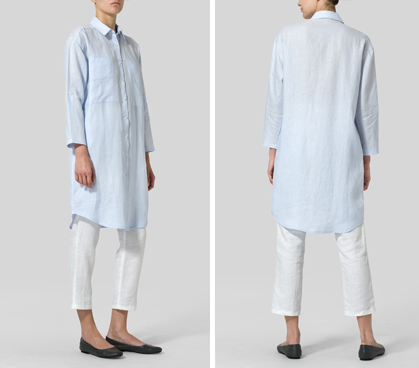 Pale Blue Linen Long Shirt