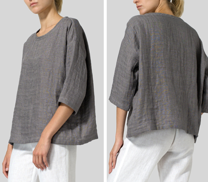Kendall Charcoal Double Layer Linen Scoop Neck Top