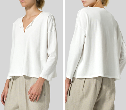 White Cotton V-neck Boxy Top