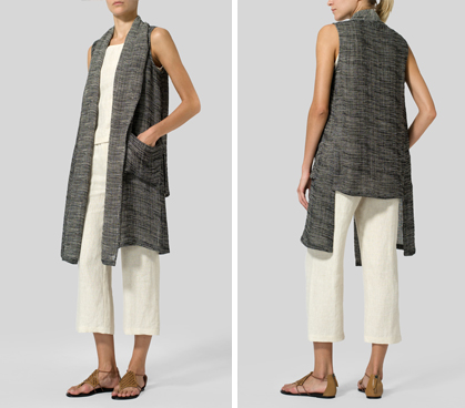 Linen Blend Stripe Hi-Lo Hem Vest With Dress