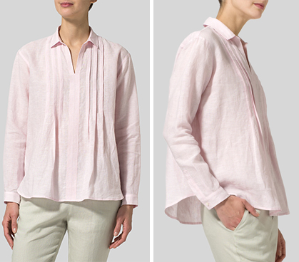 Pink Linen Front Pleated Shirt