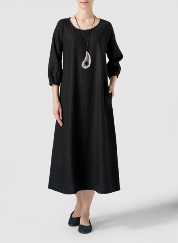 elbow linen sleeve dress