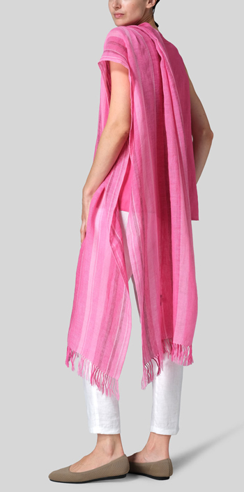 Pink Rose Linen Embroidered V-Neck Sleeveless Top Set