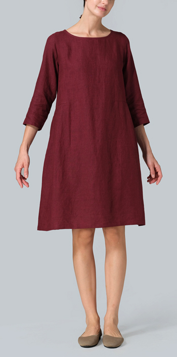 Red Linen Mid-Length Dress