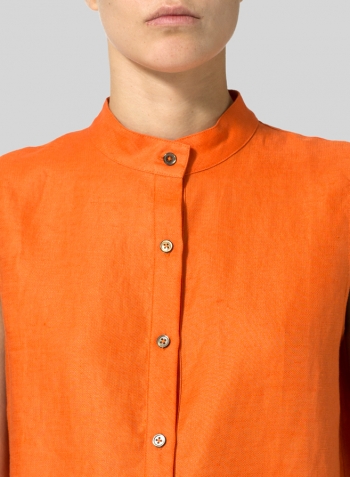 Orange Jacquard Linen Mandarin Collar Vest