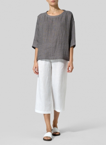 Kendall Charcoal Double Layer Linen Scoop Neck Top