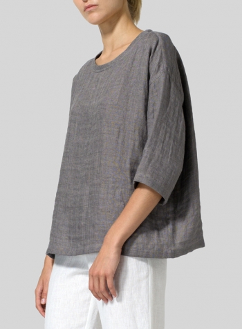 Kendall Charcoal Double Layer Linen Scoop Neck Top