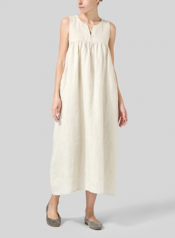 Oat Linen Sleeveless Pleated Maxi Dress