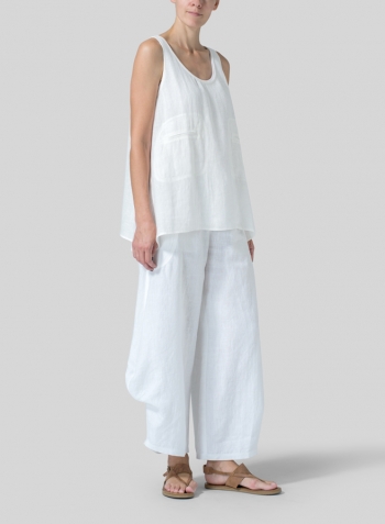 Soft White Linen Double Pocketed Tank Set