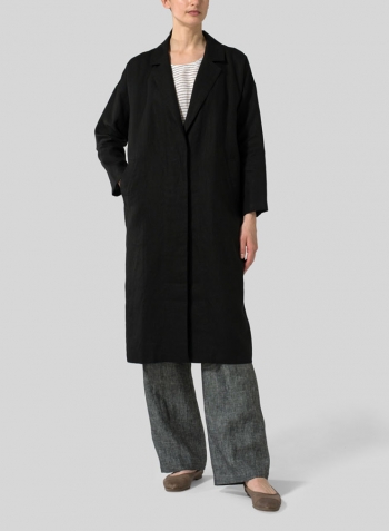 Black Linen Classic L/Sleeve Long Jacket