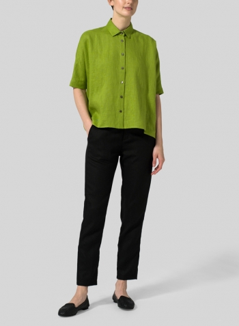 Green Linen Boxy Sleeves Shirt