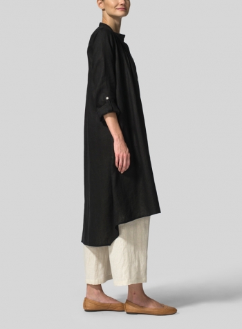 Black Linen A-Line Long Sleeve Tunic Set
