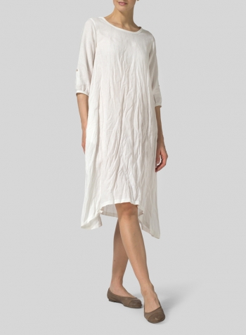 White Linen Flare Midi Dress