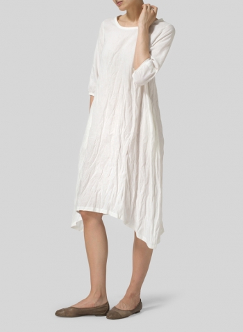 White Linen Flare Midi Dress