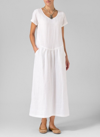 White Linen Short Sleeve Dress Set