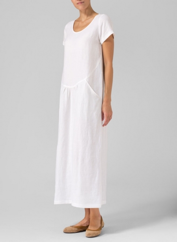 White Linen Short Sleeve Dress Set