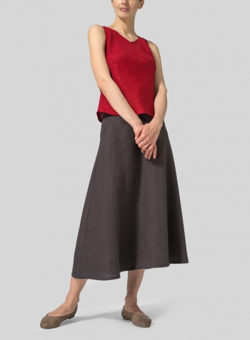 Graphite Linen Pull-On A-Line Flowing Skirt