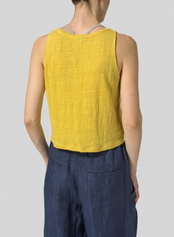 Yellow Knitted Linen Sleeveless Short Tank
