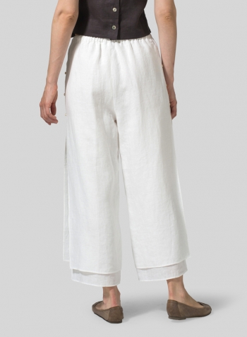 White Linen Double-Layer Cropped Pants