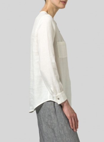 Linen Round Neck Long Sleeve Shirt Set