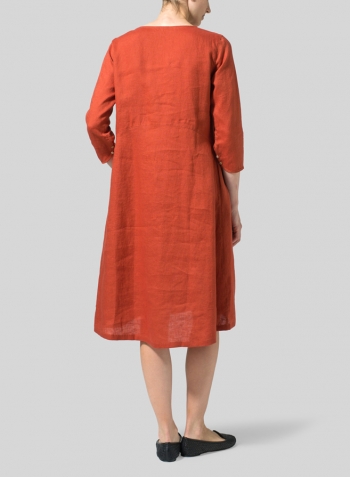 Burnt Orange Linen Empire Waist Midi Dress