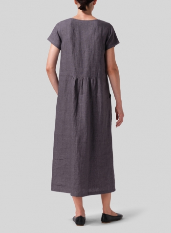 Charcoal Gray Linen Short Sleeve Dress