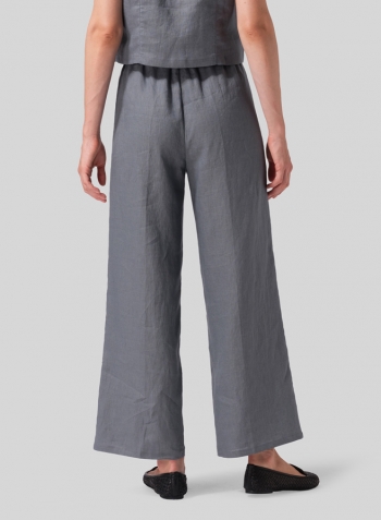 Cool Gray Linen Straight Long Pants Set