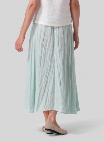 Soft Light Green Linen Long Flared Skirt Set