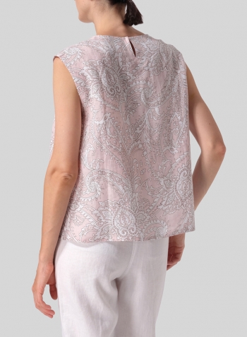 Pink Paisley Waves Linen A-Line French Sleeve Blouse