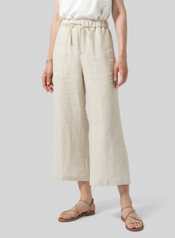 Oat Linen Drawstring Cropped Pants