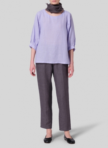 Lavender Linen Pleated Sleeve Top
