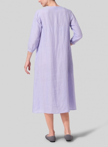 Lavender Linen A-line Embroidered Dress