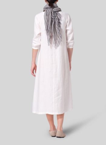 White Linen Elbow Sleeve Long Dress Set