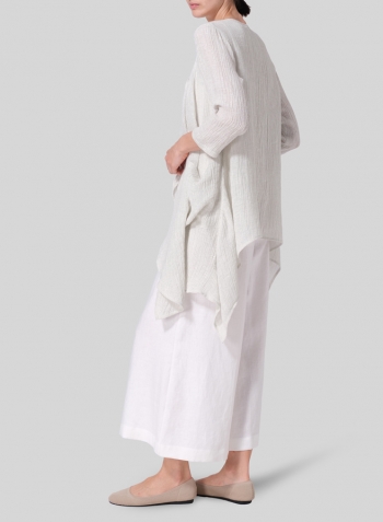Gauze Gray White Linen Gauze Waterfall-Front Jacket